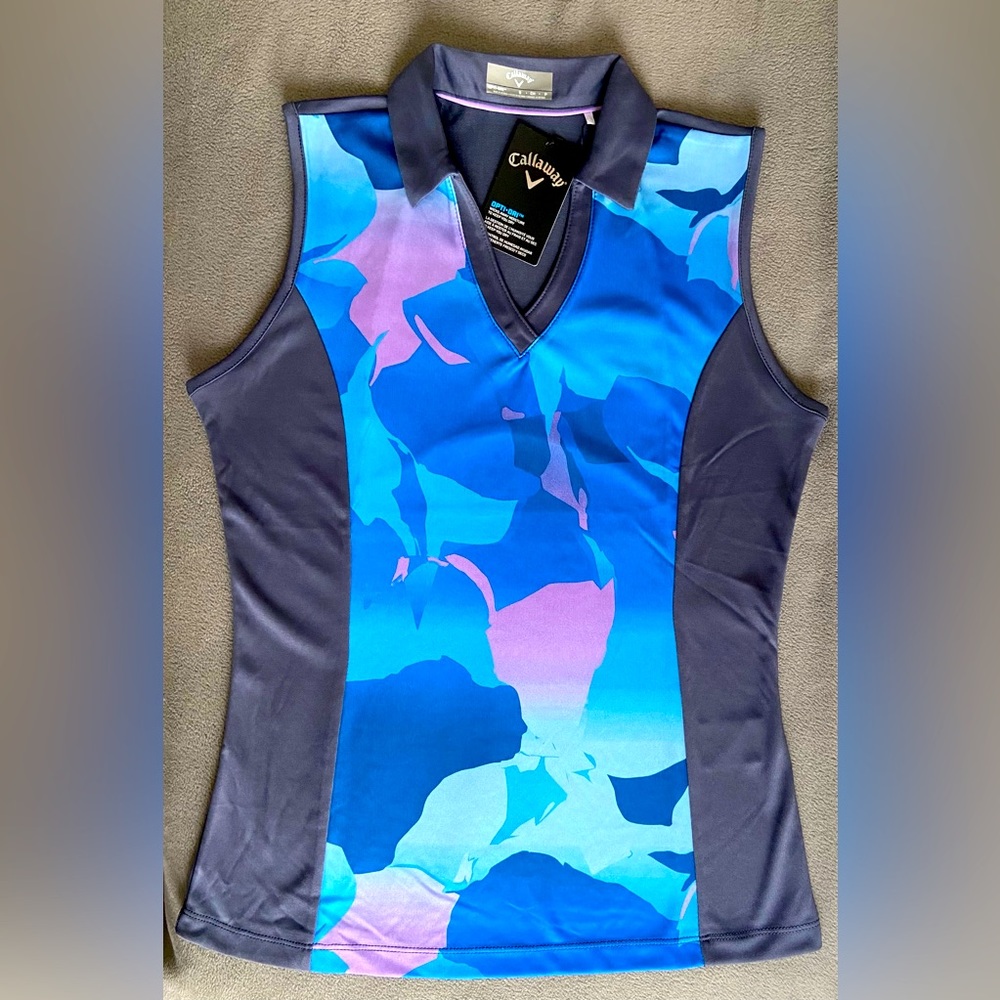NWT Callaway ladies golf sleeveless opti dri cool fabric open collared top small